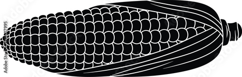 Black corn cob illustration, vector graphic, isolated object, simple design, flat style