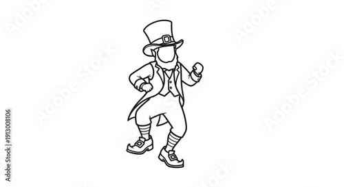 A cartoon man wearing a top hat and holding a cane is dancing.