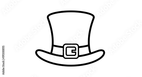 A simple line drawing of a traditional top hat with a buckle.