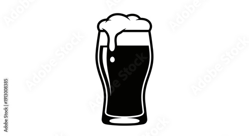A simple black and white illustration of a glass of dark beer.