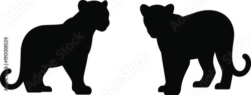 Two black panther silhouettes facing each other isolated on white background wildlife predator animal illustration vector design minimal modern high contrast art graphic