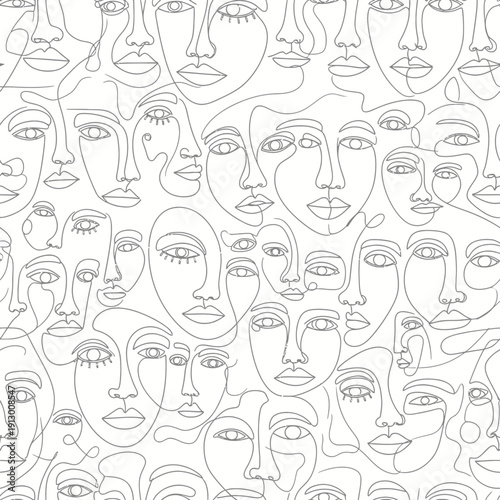Multiple faces drawn in black lines.