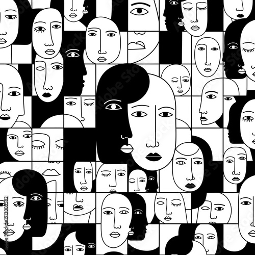Multiple faces in a mosaic pattern.