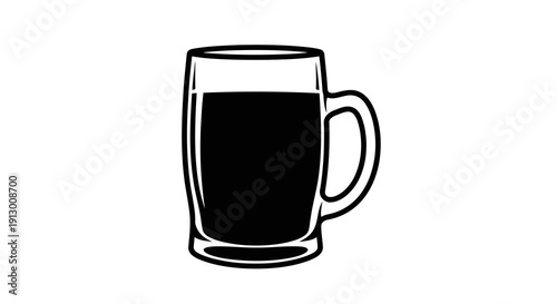 A simple black and white illustration of a mug filled with dark liquid.
