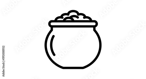 A simple line drawing of a pot filled with a substance on a white background.