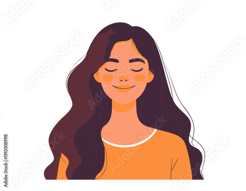 Flat vector illustration of a calm young adult with relaxed smile