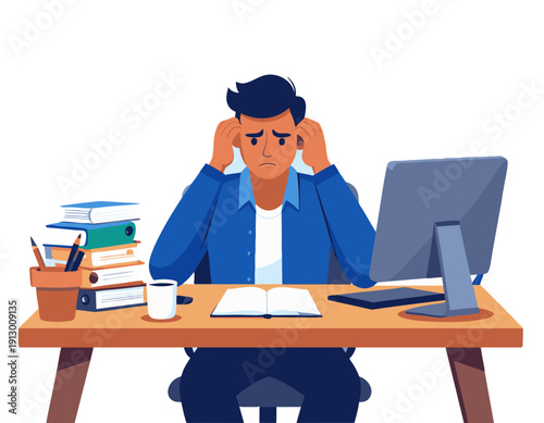 Flat vector illustration of a frustrated office worker