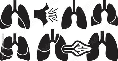 Black and white illustration of healthy and unhealthy lungs