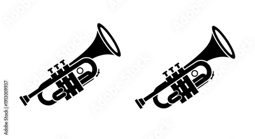 Two black and white trumpets on a white background, vector illustration Vector