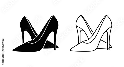 Elegant black and white high heels shoes pair fashion illustration Vector