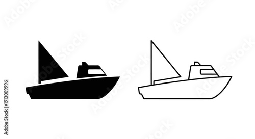 Two black and white boat illustration, vector, simple, line art, silhouette, design Vector