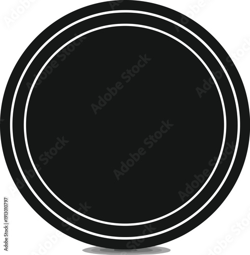 Minimal flat black coin vector illustration on a simple backdrop viewed from directly above