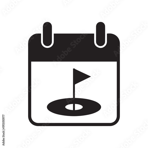 Golf flag icon on a calendar page black and white minimalist design flat style illustration symbolizing scheduling or planning sports activities