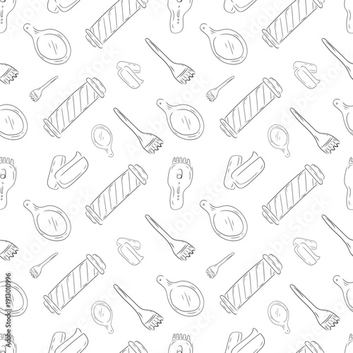 seamless pattern of barbershop equipment in doodle style