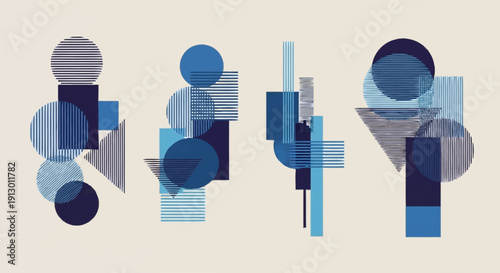 Abstract Geometric Shapes in Blue Tones.