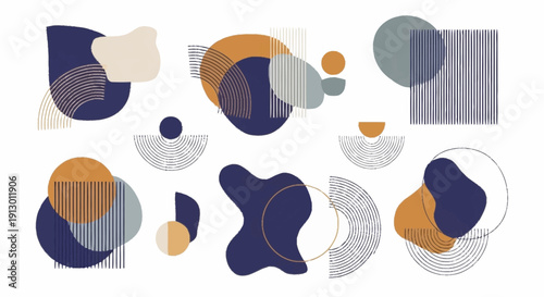 Abstract Geometric Shapes in Navy Orange Grey.