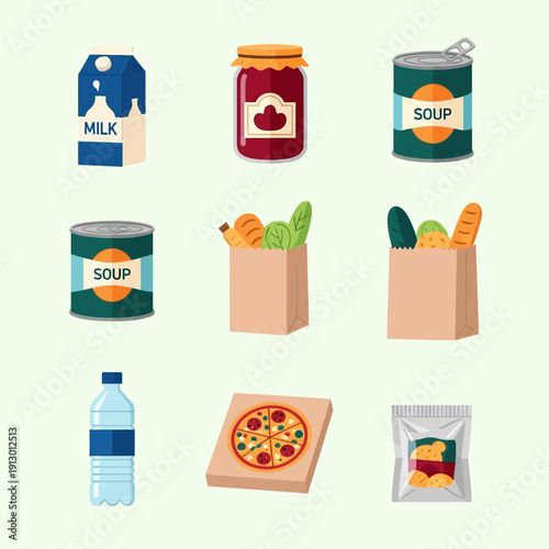 Assorted Packaged Food and Drink Items.