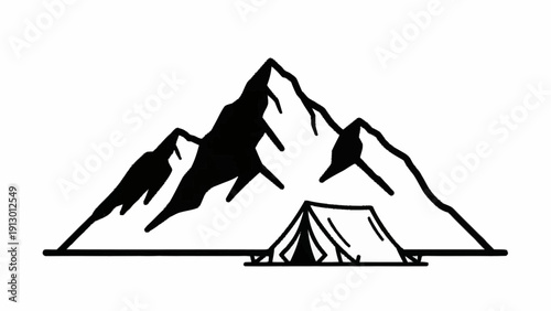Black and White Mountain Illustration Design.
