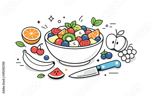 Colorful Fruit Salad. Creating a fruit salad with a variety of c
