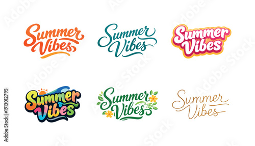 Summer Lettering Styles. Summer scrapbook. Set lettering. harmonious lettering variations of the same emblematic concept, each with different