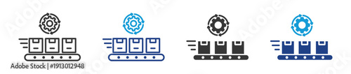 conveyor belt icon set multiple style collection	