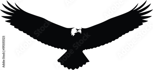 Vector illustration of a majestic black eagle with outstretched wings and white head, isolated on a transparent background, perfect for branding or icon use.