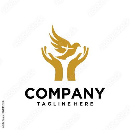 Church Logo Design with Cross, Dove, Holy Spirit Fire, and Hands