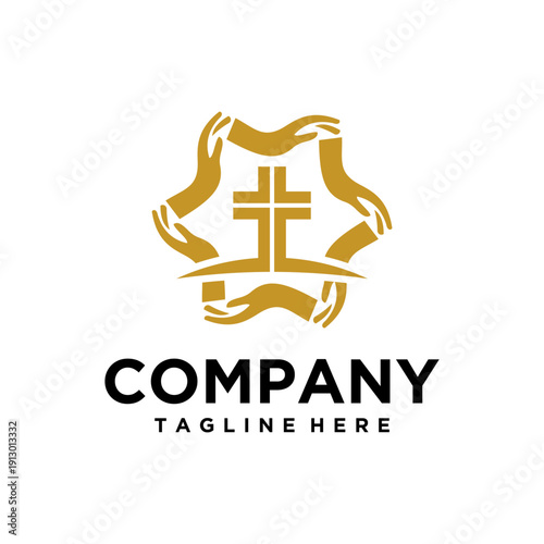 Church Logo Design with Cross, Dove, Holy Spirit Fire, and Hands