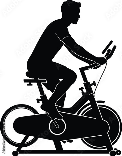 Black silhouette of a man riding a stationary exercise bike bicycle