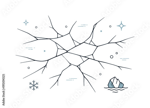 Thin ice texture. Fine cracked ice lines forming an organic pattern, expressing fragility and cold stillness. Minimal and elegant winter