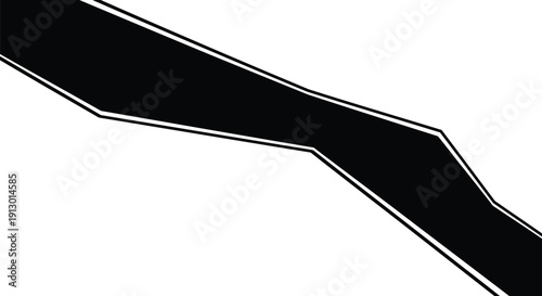 Minimalist black vector road or pathway illustration with sharp angular turns and thin white outlines, ideal for map graphics or abstract design elements. isolated PNG with Transparent Background