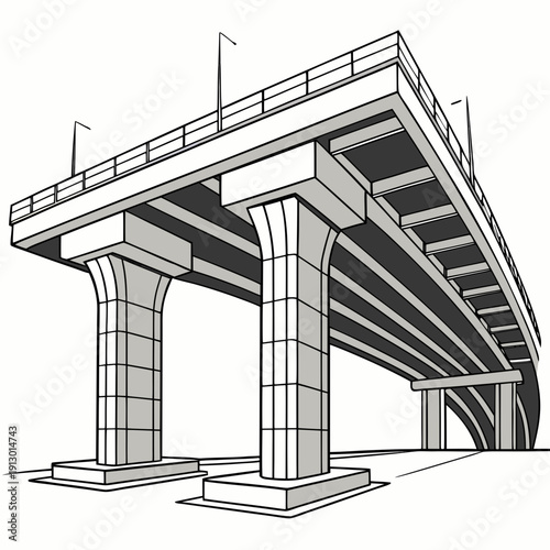 Modern Highway Flyover Concrete Structure - Engineering Illustration