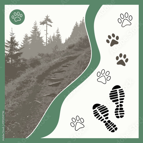 Hiking Trail with Footsteps Icon - Monochrome Outline for Adventure