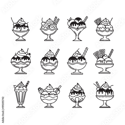 Ice Cream Sundae Desserts Line Art Collection