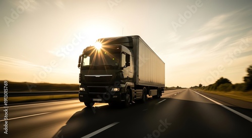 Wallpaper Mural Semi-truck driving on highway at sunset Torontodigital.ca