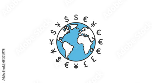 Globe with symbols around it.