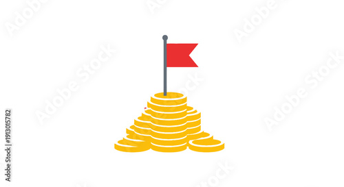 Gold coins with red flag on top.