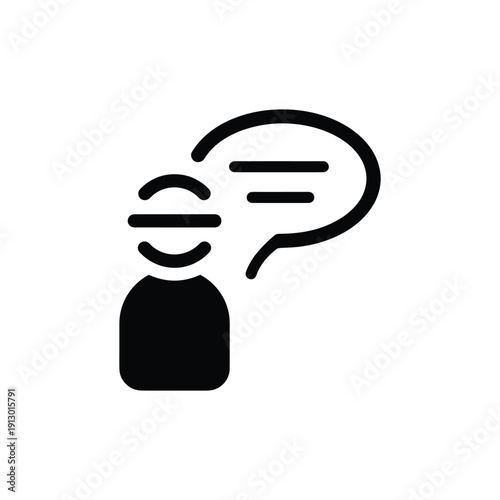 Simple black icon depicting a person with a speech bubble above