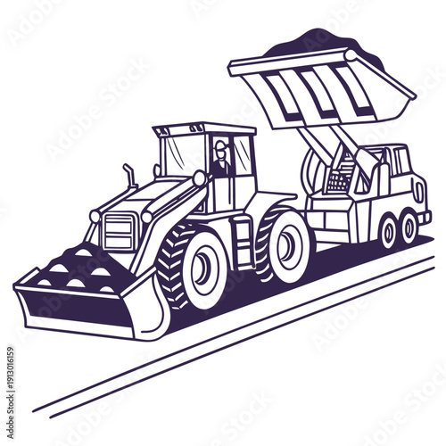 Wheel Loader Supplying Material to Asphalt Paver Machine