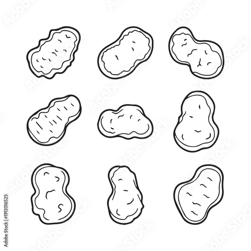 Nine Hand Drawn Potato Shapes Collection, Isolated on White, Stock Icon Set