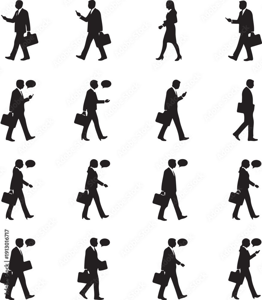 Fototapeta premium Business walking people silhouette