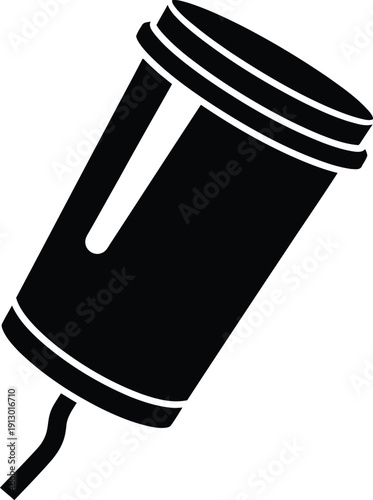 Single black construction cone, minimal flat vector traffic sign, roadwork alert