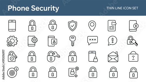 Phone security icons digital protection symbols vector