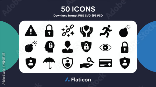 Security icons collection featuring locks shields and warning symbols vector