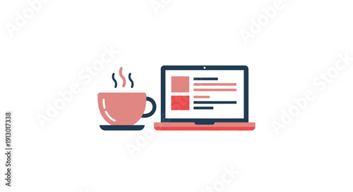 Laptop and Coffee Cup Illustration.