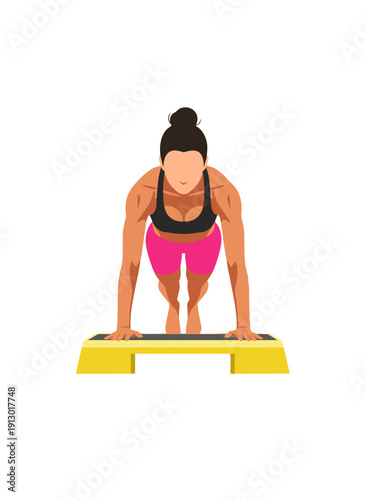woman doing step aerobics, stepper platform workout, cardio fitness training, female endurance exercise, home gym routine, healthy active lifestyle, aerobic workout session, sporty woman exercising, w