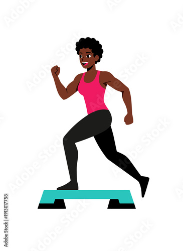 woman doing step aerobics, stepper platform workout, cardio fitness training, female endurance exercise, home gym routine, healthy active lifestyle, aerobic workout session, sporty woman exercising, w