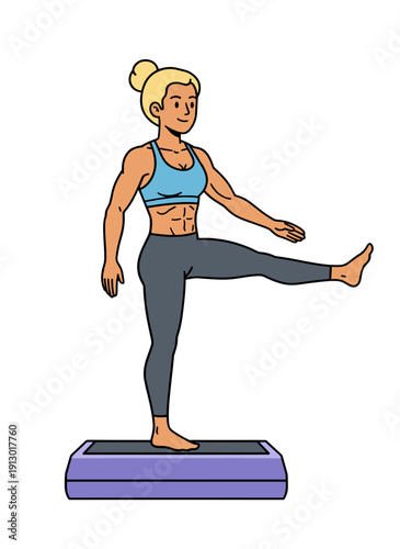 woman doing step aerobics, stepper platform workout, cardio fitness training, female endurance exercise, home gym routine, healthy active lifestyle, aerobic workout session, sporty woman exercising, w