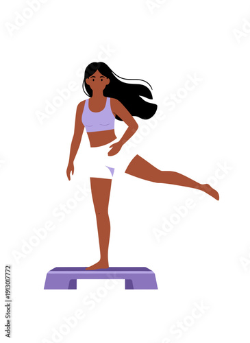 woman doing step aerobics, stepper platform workout, cardio fitness training, female endurance exercise, home gym routine, healthy active lifestyle, aerobic workout session, sporty woman exercising, w