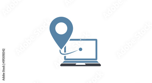 Laptop with Location Pin Icon.
